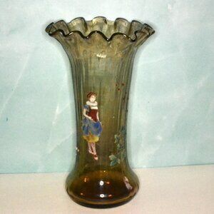 Hand Painted Caked Enamel Vase Theodore Rossler Bohemian Glass Vintage Decor